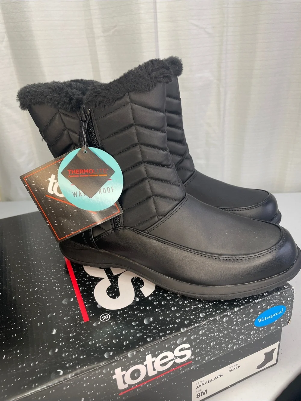 totes Black Quilted Faux-Fur Winter Boots with Side Zip